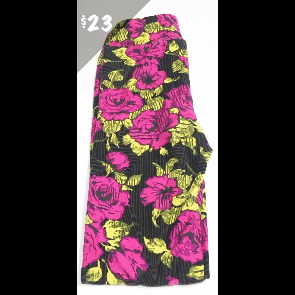 NWT LuLaRoe Kids’ L/XL Leggings Pink Rose Black - Picture 1 of 1